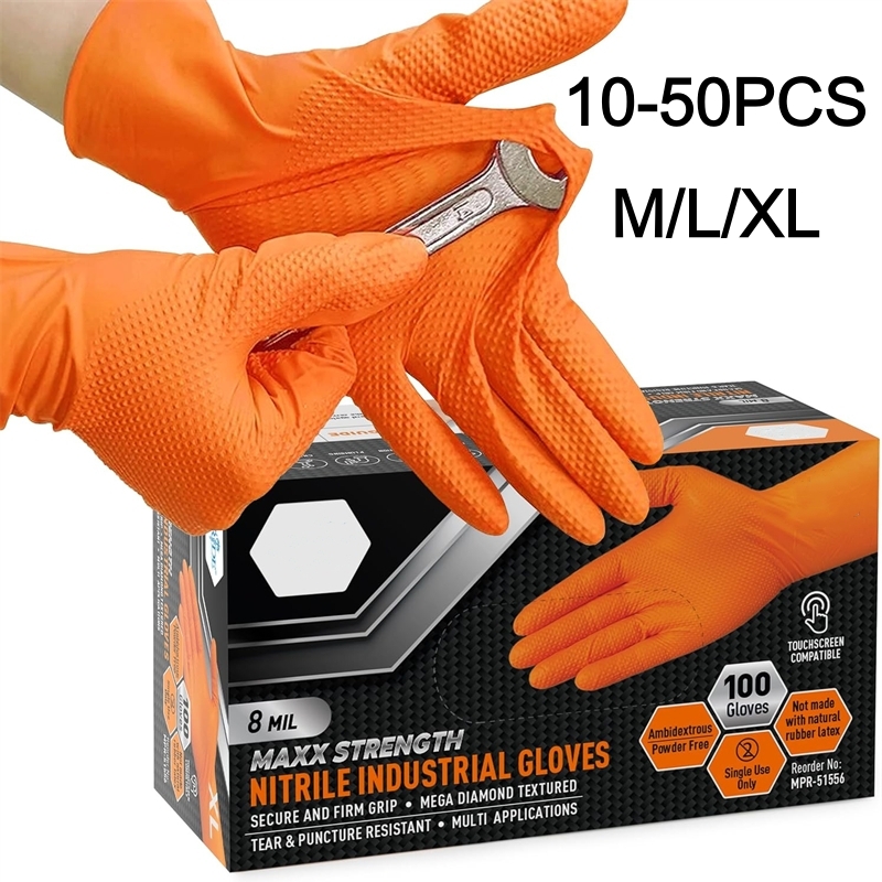 Gardening Tools Gloves - Heavy Duty Orange Nitrile Gloves Disposable