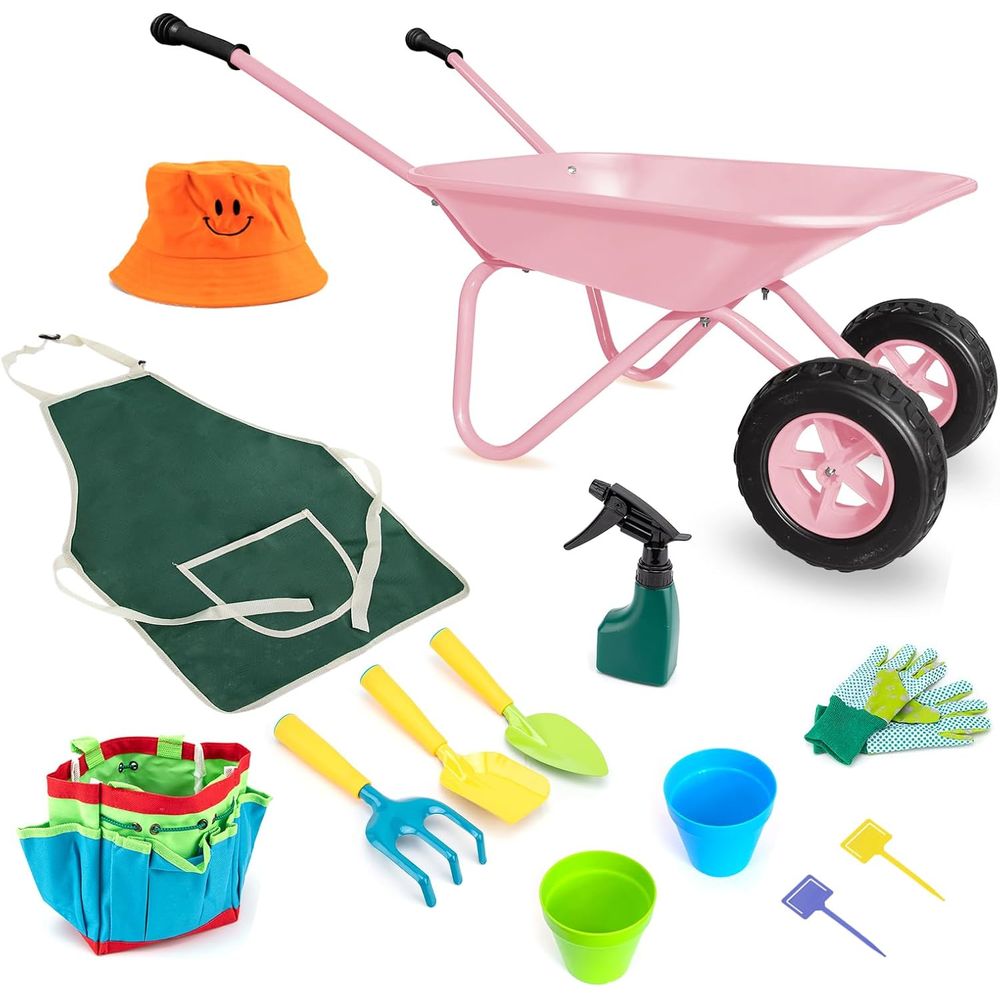 Children's Pink Metal Wheelbar - Gardening Tools Gloves review and price